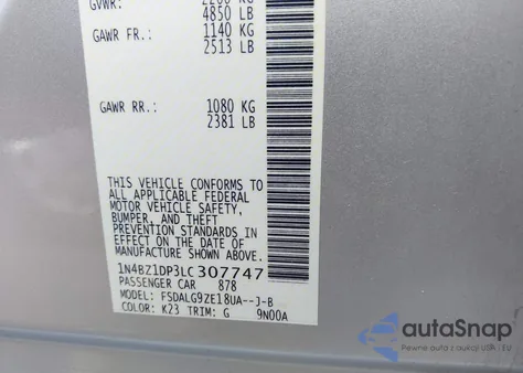 2020 Nissan Leaf Sl Plus 62 Kwh z USA, uszkodzony, nr VIN 1N4BZ1DP3LC307747